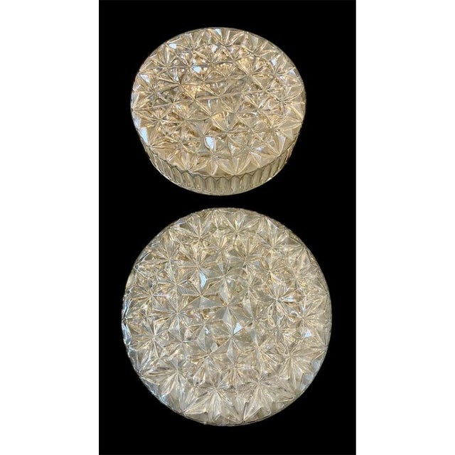 Glass Mid-Century Round Clear Cut Glass Sconces or Flush Mounts, Germany, 1960, Set of 6 For Sale - Image 7 of 9