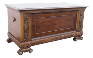 Early 20th Century Large Carved Bench Cedar Chest Blanket Trunk