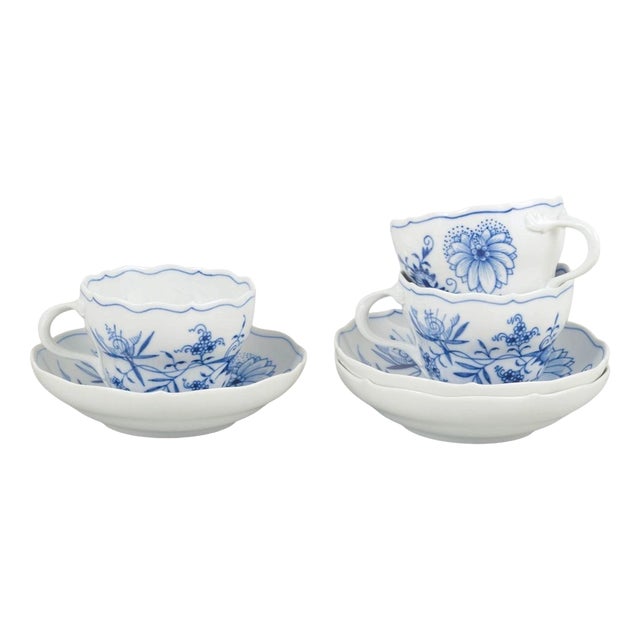 Porcelain Coffee Cups with Saucers from Meissen, Set of 6 For Sale