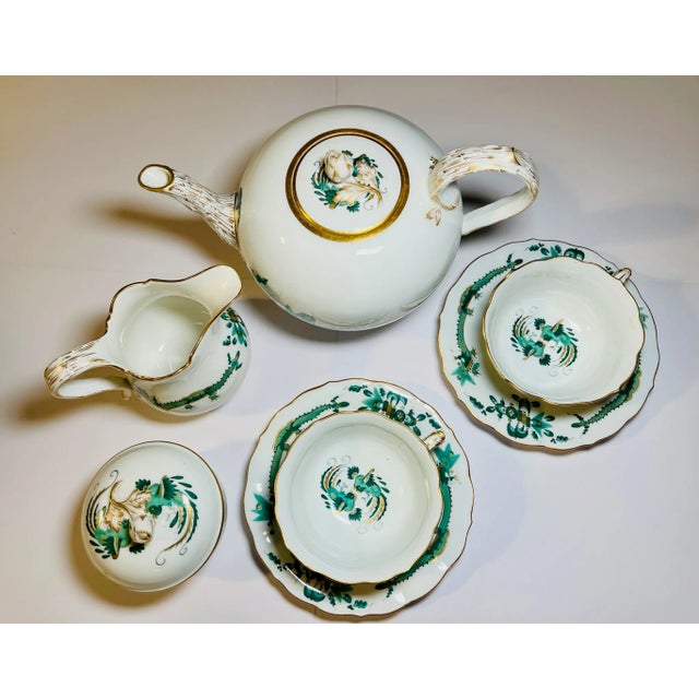 Meissen Porcelain Mid 20th Century Meissen “Green Dragon” Porcelain Tea Set with Gold Accents - Set of 7 For Sale - Image 4 of 4