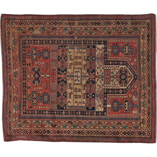 Caucasian Kazak Antique Rug - 4'1" X 4'10" For Sale