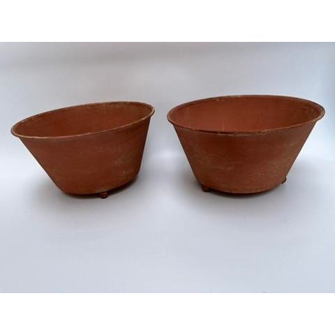 Medium Terra Cotta Style Tole Footed Bowls a Pair For Sale - Image 4 of 7