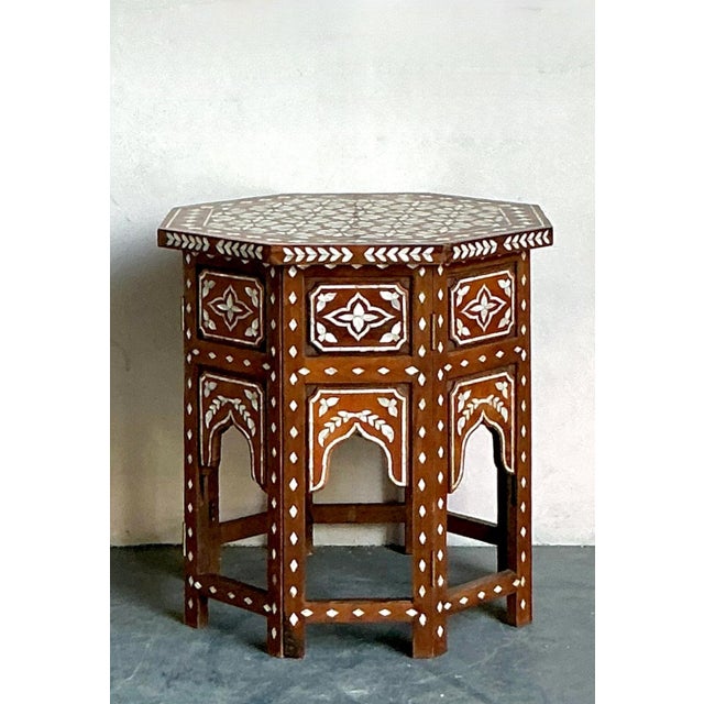 Vintage Boho Mother of Pearl Inlay Side Table For Sale In West Palm - Image 6 of 7