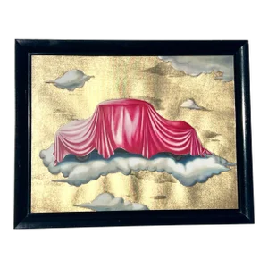 1991 Colored Lithography, Gilded " Car on Heaven" by Milan Kunc