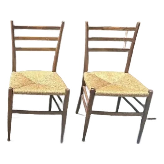 1970s Pair of Gio Ponti for Gerdau Ladder Back Chairs For Sale