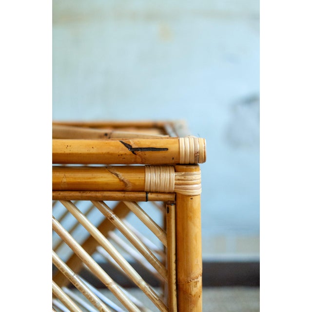 Bamboo Storage Bench with Geometric Cane Patterns For Sale - Image 6 of 12