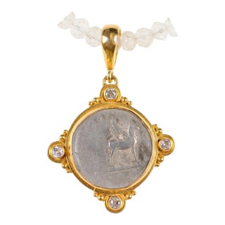 Antique Roman Coin in 22k Pendant w/Diamonds For Sale