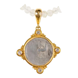 Antique Roman Coin in 22k Pendant w/Diamonds