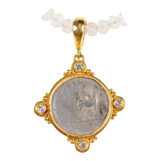 Antique Roman Denarius Coin in 22k Pendant W/Diamonds For Sale