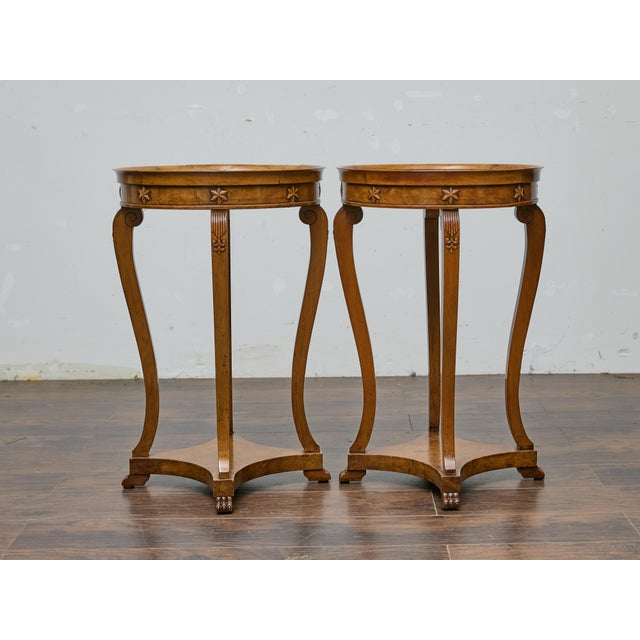 19th Century Pair of 19th Century English Regency Walnut Side Tables with Carved Details For Sale - Image 5 of 12