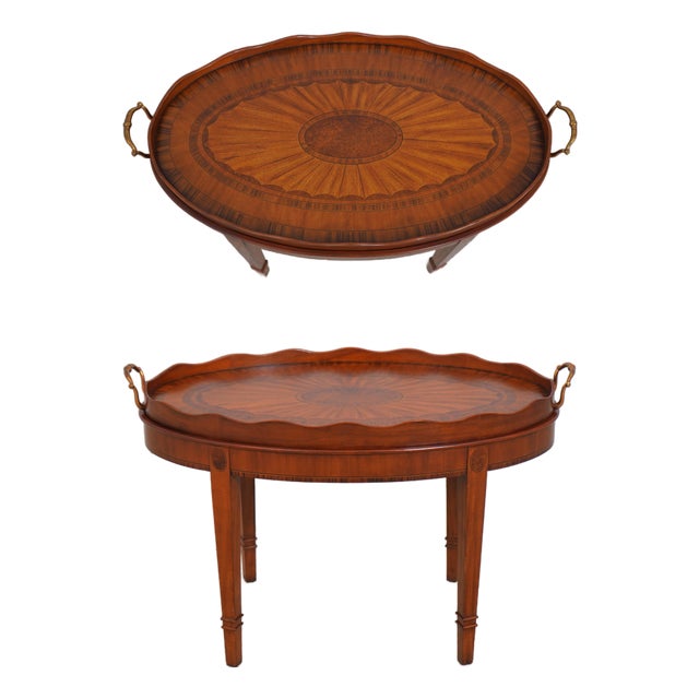 Maitland Smith Mahogany Oval Butlers Table For Sale