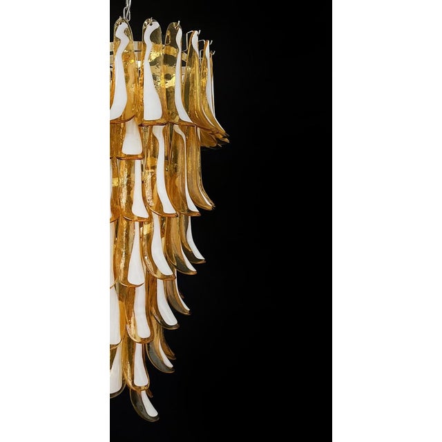 1990s Large Italian Murano Glass Spiral Chandelier with 83 Amber Glass Petals, 1990s For Sale - Image 5 of 13