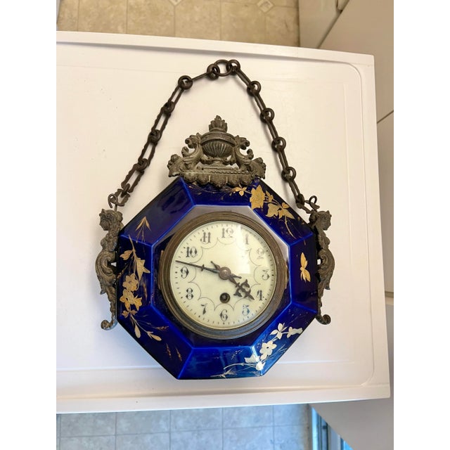 19th Century Cobalt Blue & Gold Wall Clock by Eugene Farcot Chairish