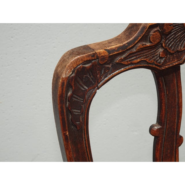 Wood Pair of Antique French Provincial Style Ornate Carved Rush Seat Side Chairs For Sale - Image 7 of 17