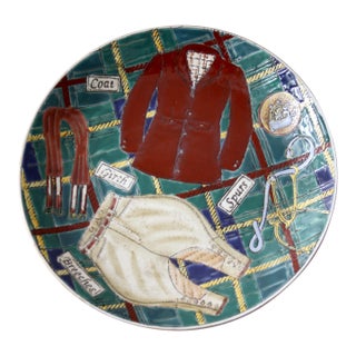 Vintage Equestrian Theme Plaid Pattern Decorative Plate For Sale