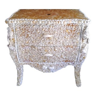 Custom Made One of a Kind Bathroom Vanity Sink Bombay Cabinet Covered in Seashells For Sale