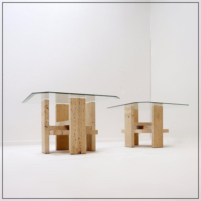 Vintage Side Tables in Travertine and Glass, 1970s, Set of 2 For Sale - Image 14 of 14