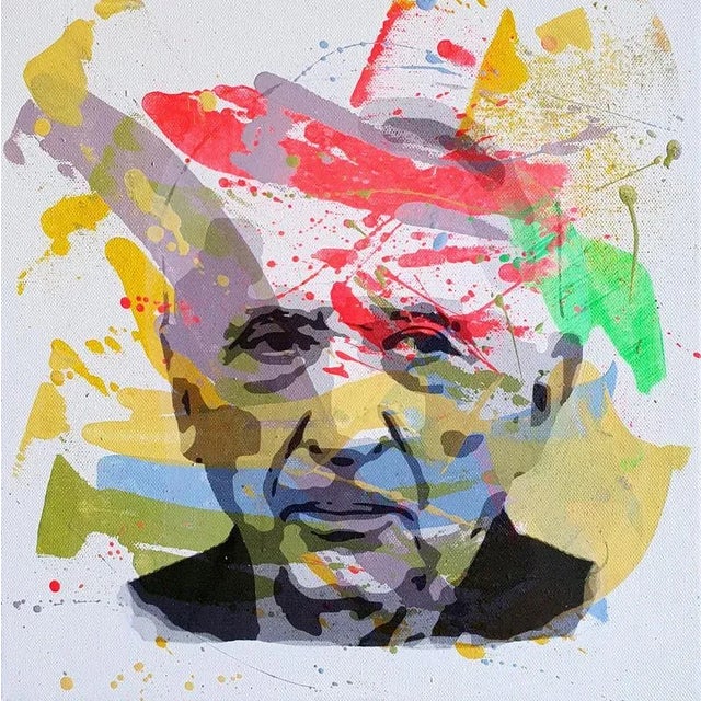 PyB. Pierre Soulages, 2025. pop street art painting. Original acrylic and ink painting on canvas. Countersigned on the...