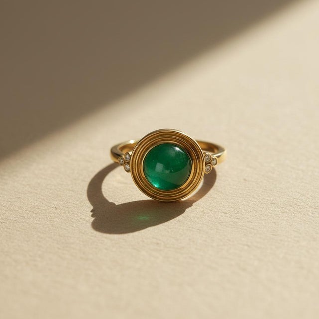 Metal Vintage Inspired Green Onyx and Topaz Ring in Silver, Gold, Size 6 For Sale - Image 7 of 11
