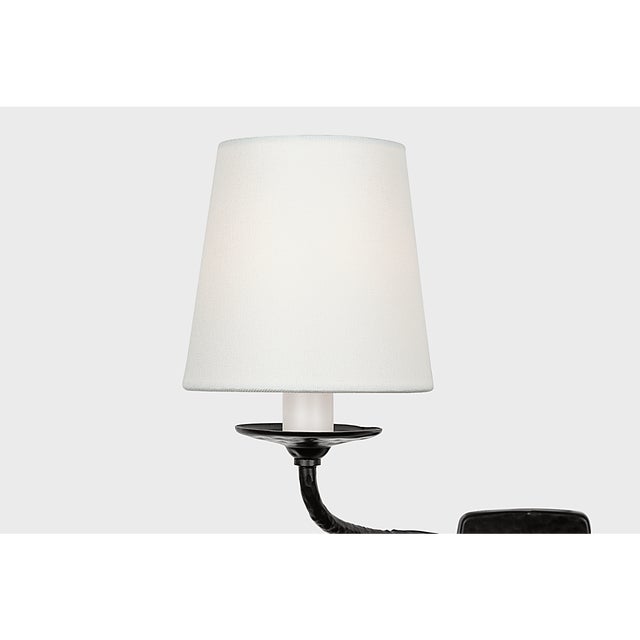 Chapman & Myers for Visual Comfort Signature Amalfi 15" Double Sconce in Waxed Black with Linen Shades For Sale - Image 9 of 15