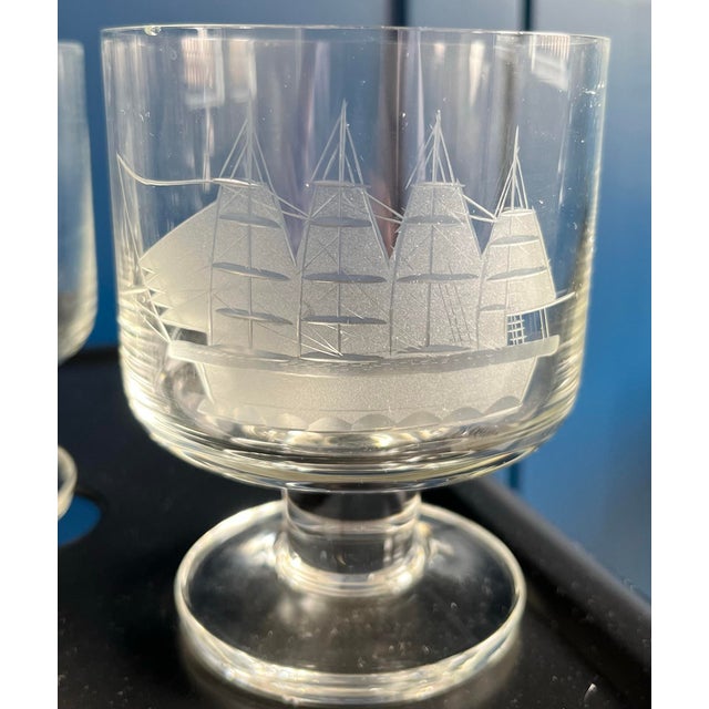 Mid 20th Century Etched Clipper Ship Footed Tumblers-4 Piece Set For Sale - Image 4 of 6