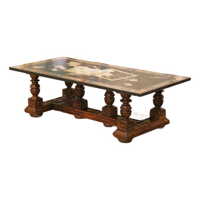 19th Century French Louis XIII Walnut Coffee Table With Marble Inlay Top For Sale