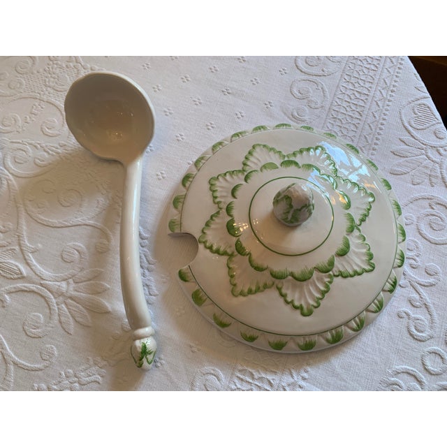Mid Century Italian Green & White Pottery Tureen by Bassano For Sale - Image 4 of 12