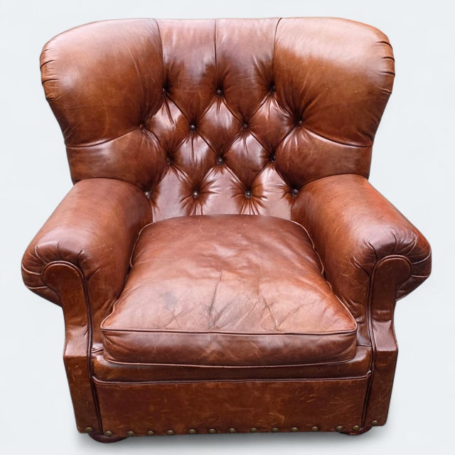 Mid-Century Modern Vintage Ralph Lauren Leather Writer's Club Chair & Ottoman For Sale - Image 3 of 12