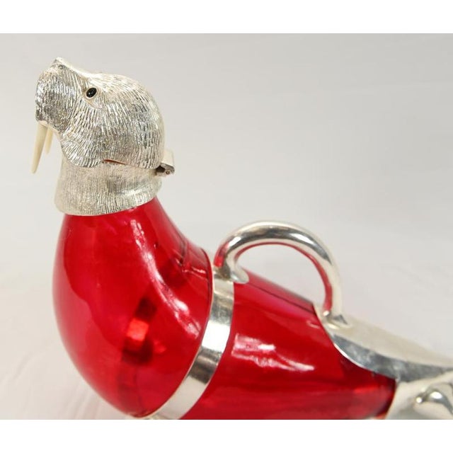 Silver-Plated Glass Walrus Decanter Jug For Sale - Image 3 of 7