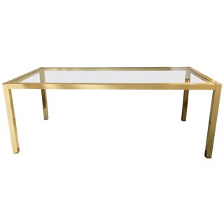 Milo Baughman Style Brass and Glass Dining Table For Sale