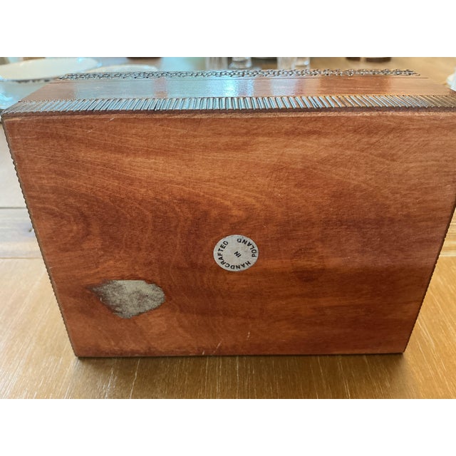 Mid 20th Century Hand-Carved Polish Wood Jewelry Box With Wool Needlepoint Inse For Sale - Image 4 of 8