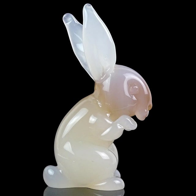 Figurative Murano Seguso Vintage Opalescent White Caramel Italian Art Glass Bunny Rabbit Sculpture For Sale - Image 3 of 6
