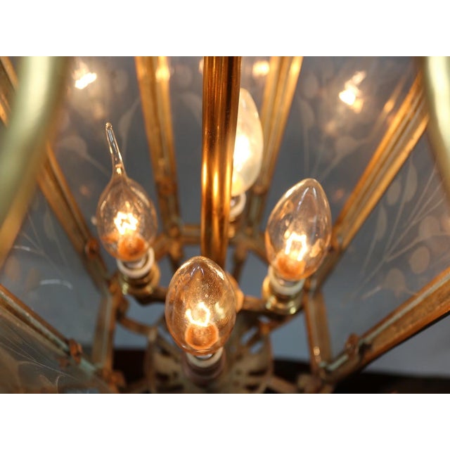 French 1970 French Louis XVI Gold Bronze Glass Lantern Chandelier For Sale - Image 3 of 16