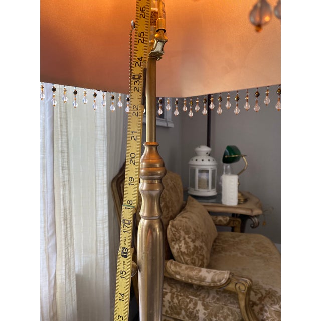 Burgundy Vintage Brass Table Lamp With Burgundy Embroidered Shade, Gold Scroll Motif & Crystal Drops, Traditional Hollywood Regency Decor For Sale - Image 8 of 12