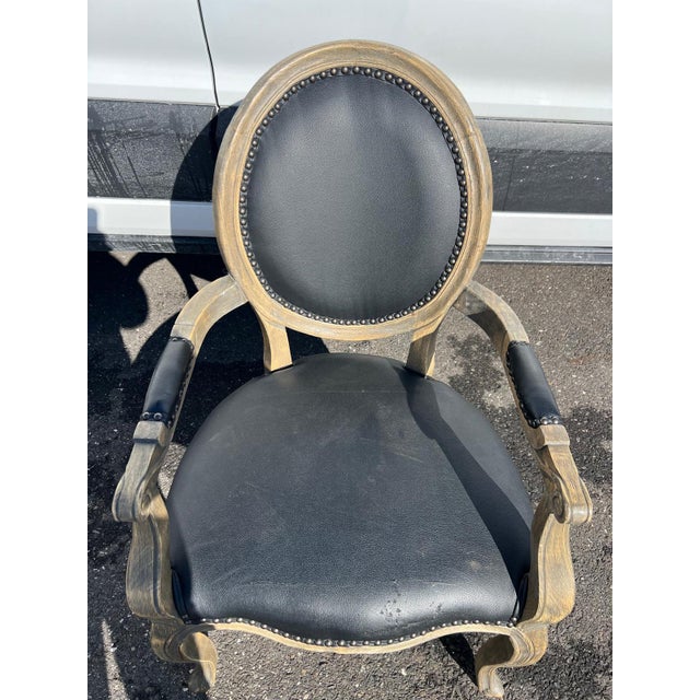 2000 - 2009 Black Leather Balloon-Back French Armchair For Sale - Image 5 of 5