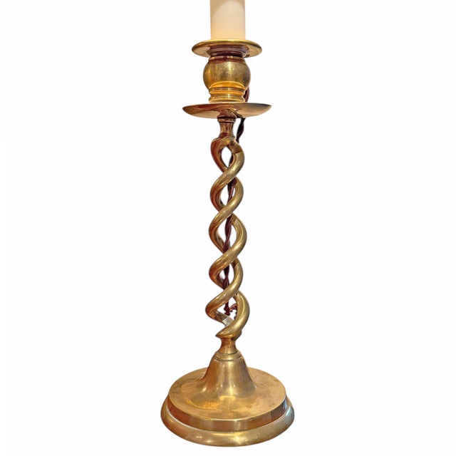 Pair of 18th Century English Brass Barley-Twist Candlestick Lamps For Sale In Chicago - Image 6 of 12