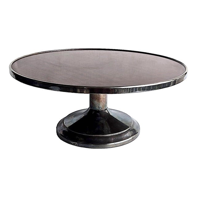 1950s Silver Plate Cake Stand With Faux Wood Formica Surface For Sale