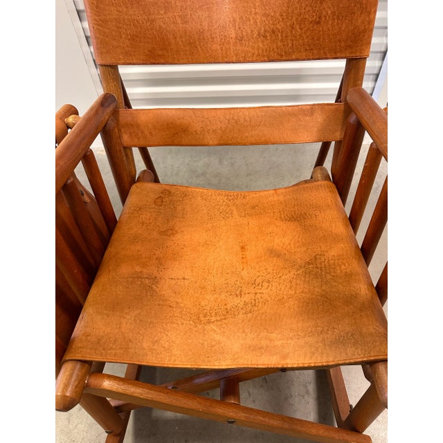 Mid 20th Century Campaign Style Teak Brown Leather Folding Rocker Rocking Chair For Sale - Image 12 of 12