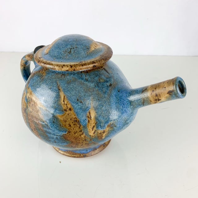 Ceramic Vintage Studio Art Pottery Glazed Stoneware Teapot With Lid 1983 Larry Pejeau For Sale - Image 7 of 9