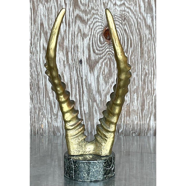 Boho Chic Vintage Mid-Century Bronze Antelope Horn Sculpture For Sale - Image 3 of 6