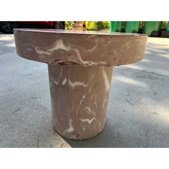 1980s Pair of 1980s Postmodern Mauve Resin Faux Marble Swirl Pedestal Tables For Sale - Image 5 of 15