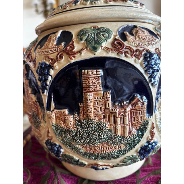 1950s 1954 Mid Century Modern German Gerz Castle Relief Stoneware Punch - Set of 7 For Sale - Image 5 of 10