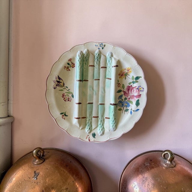 A charming antique French asparagus plate by Longchamp, dating to the late 19th or early 20th century. Featuring...