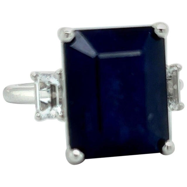 Traditional Natural Sapphire Diamond Ring 14k W Gold 12.36 TCW Certified, Size 9.75 For Sale - Image 3 of 7