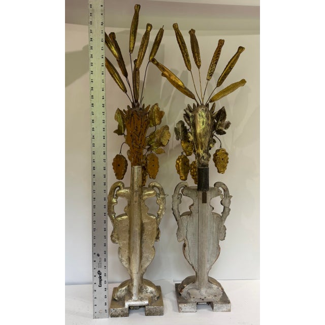 Italian Monumental 19th-Century Italian Silver-Gilt Wood Eucharistic Altar Urns With Wheat and Grapes a Air For Sale - Image 3 of 12