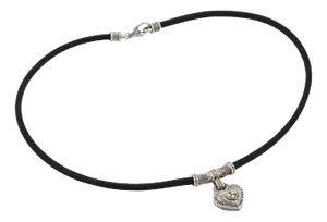 Judith Ripka Diamond Sterling 18k Yellow Gold Heart Pendant Cord Necklace