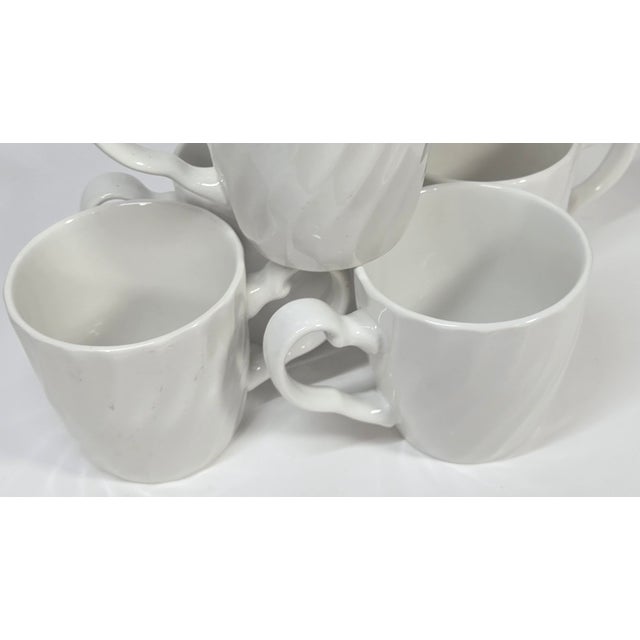 White Vintage Ruffled White Ironstone Mugs- Set of Six For Sale - Image 8 of 15