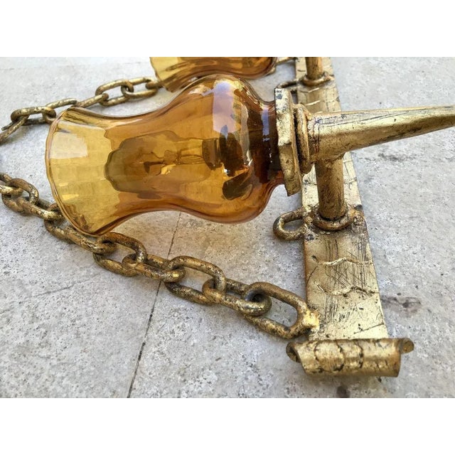 Mid-20th-Century Iron and Colored Glass Wall Lights, 1960s, Set of 3 For Sale - Image 15 of 18