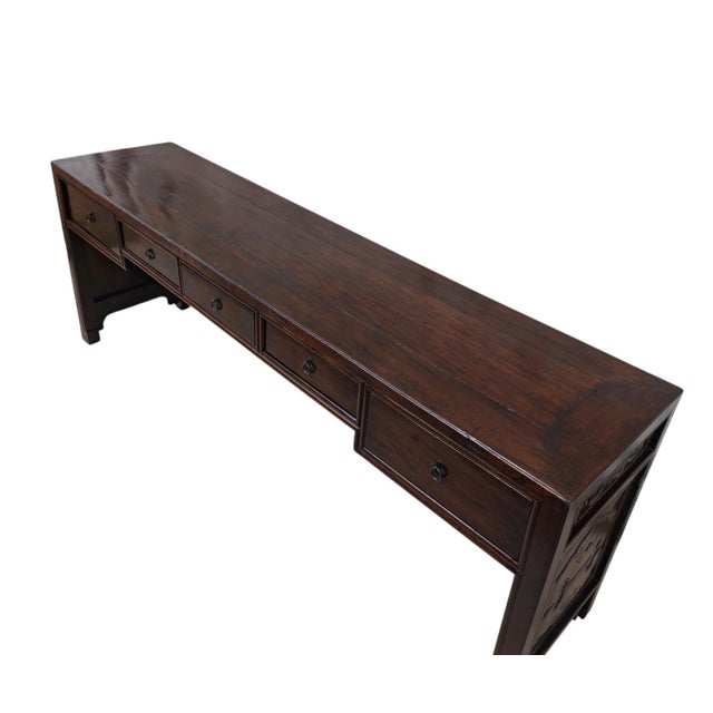19th Century Chinese Elm 90" Long Writing Desk For Sale In Greensboro - Image 6 of 10
