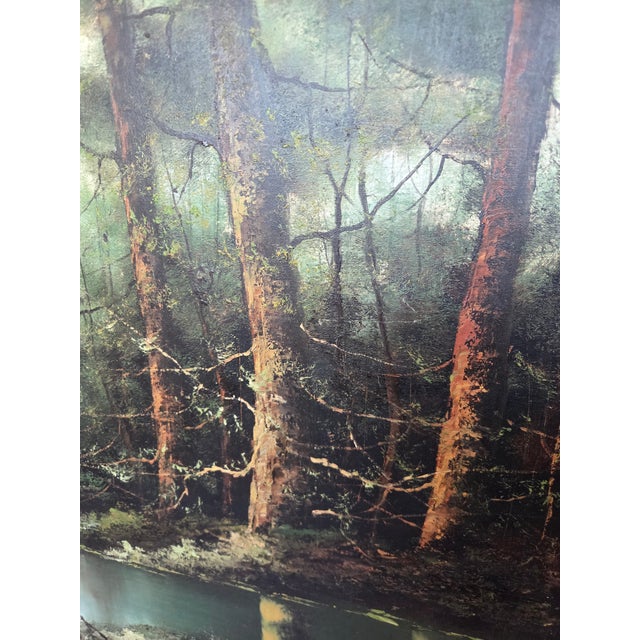 Wood Mid-Century Robert Wollinger Oil on Canvas Forest Landscape Painting For Sale - Image 7 of 12